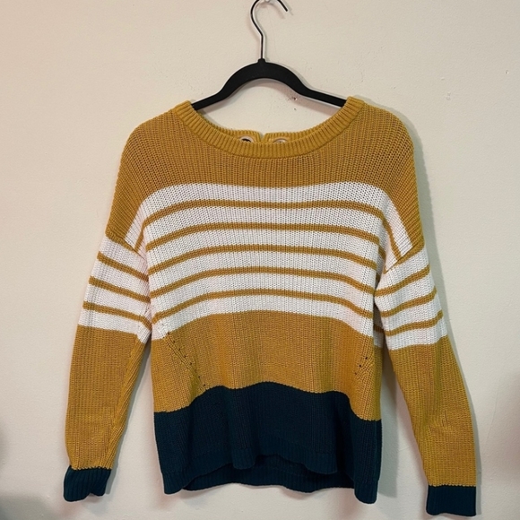 Mustard Yellow/Green Striped Long Sleeve Sweater - Picture 1 of 4